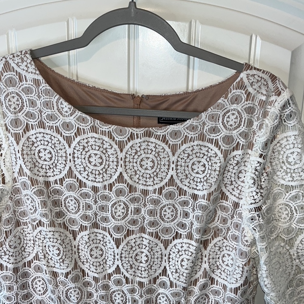 Coquette ivory lace overlay short sleeve boho cottagecore prairie dress sz 12 - Picture 4 of 10